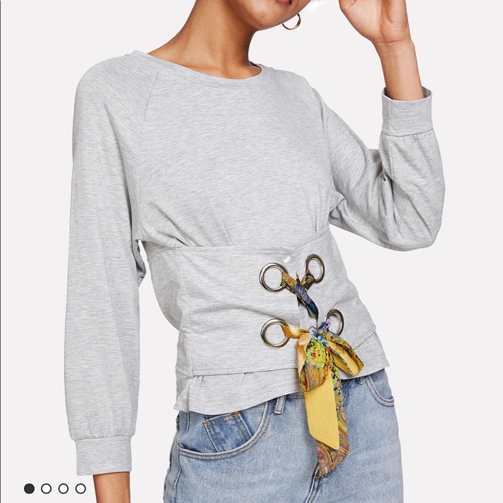 Gray self tie top